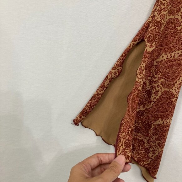 M Heart M size Medium Boho Criss Cross Flare Sleeve Stretch Top Y2K Festival - Picture 5 of 11